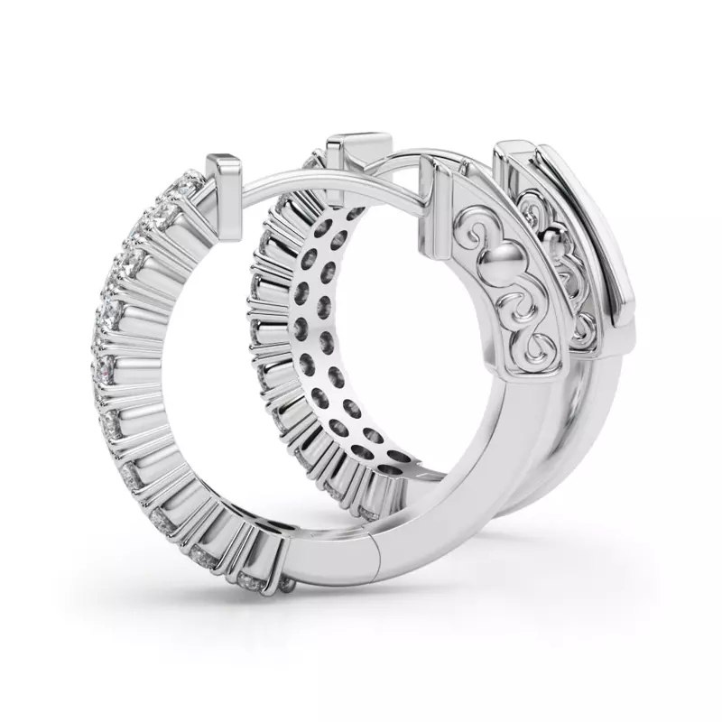 14K White Gold Double Row Diamond Hoop Earrings